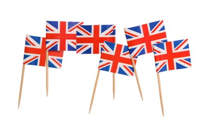 Small paper flags of United Kingdom isolated on white