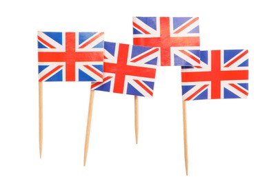 Small paper flags of United Kingdom isolated on white