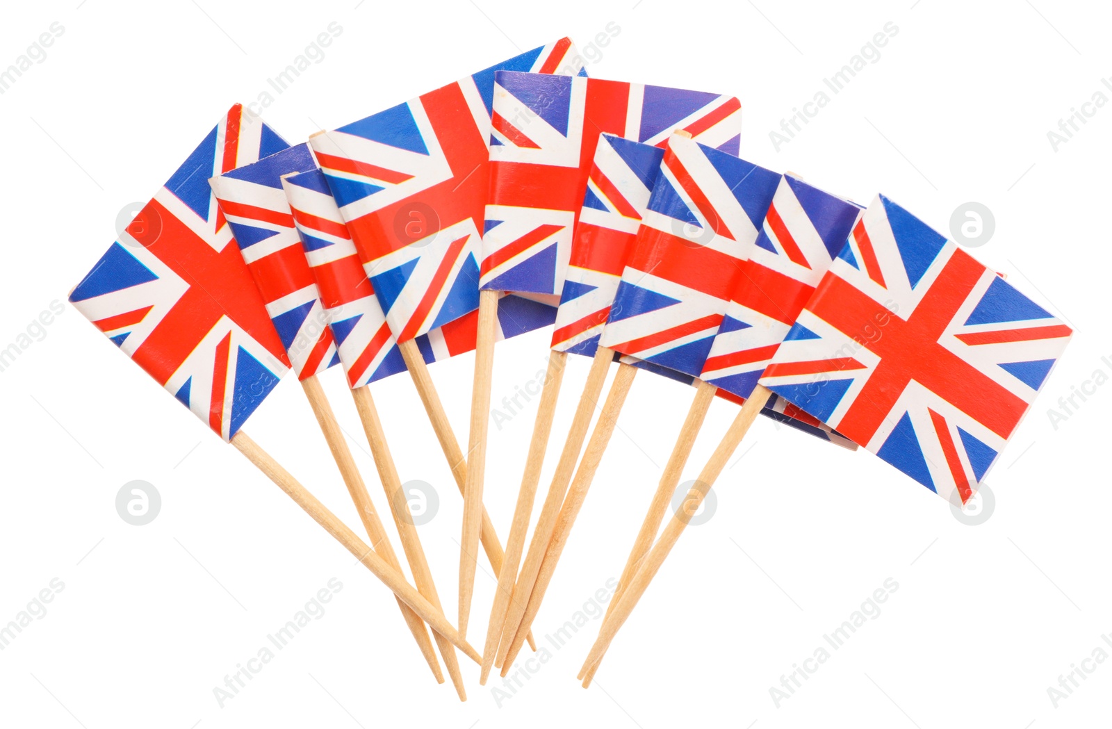 Photo of Small paper flags of United Kingdom isolated on white