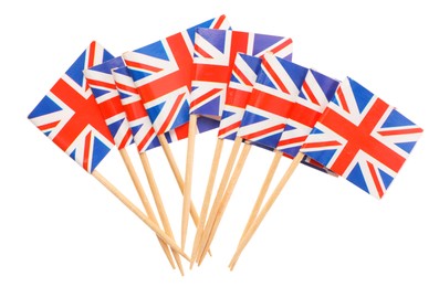 Small paper flags of United Kingdom isolated on white