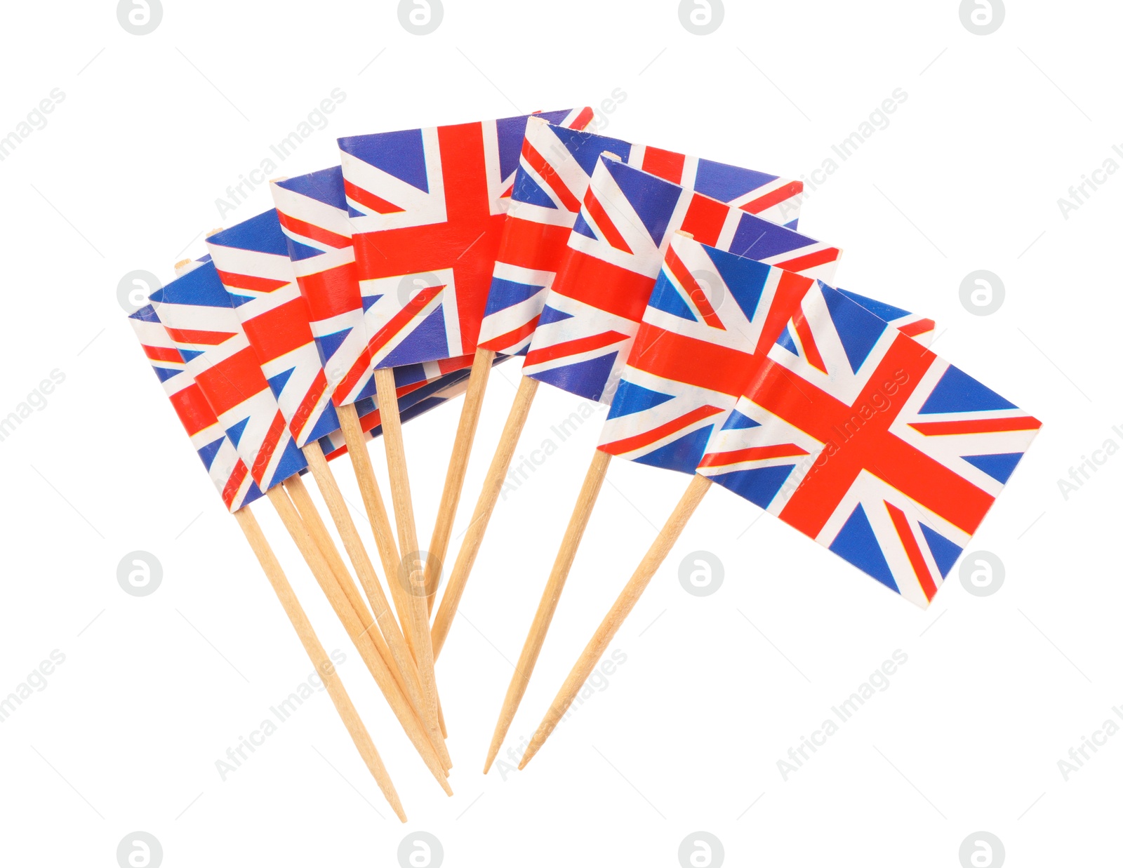 Photo of Small paper flags of United Kingdom isolated on white