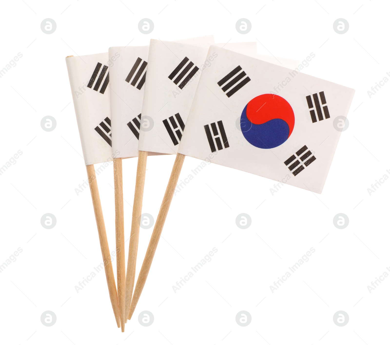 Photo of Small paper flags of South Korea isolated on white