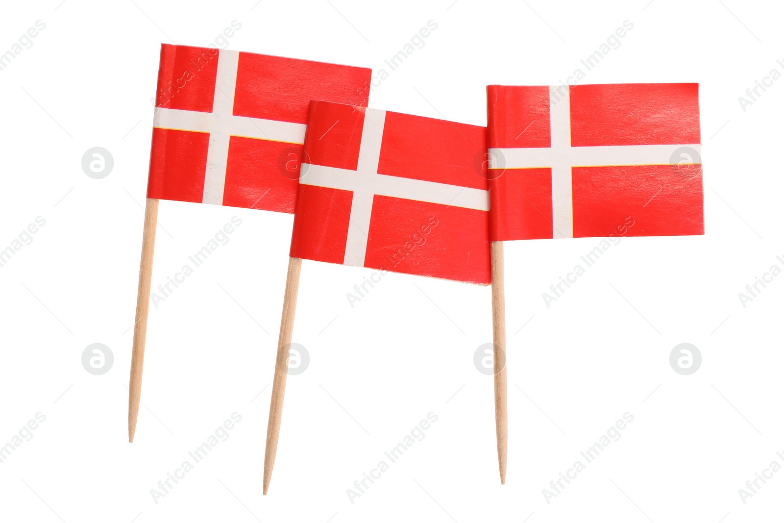 Photo of Small paper flags of Denmark isolated on white