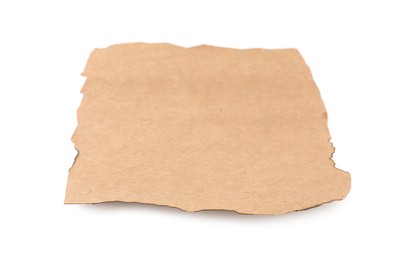 Photo of Old kraft paper with dark burnt borders isolated on white