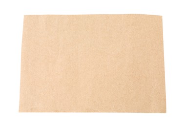 Photo of One kraft paper sheet isolated on white, top view