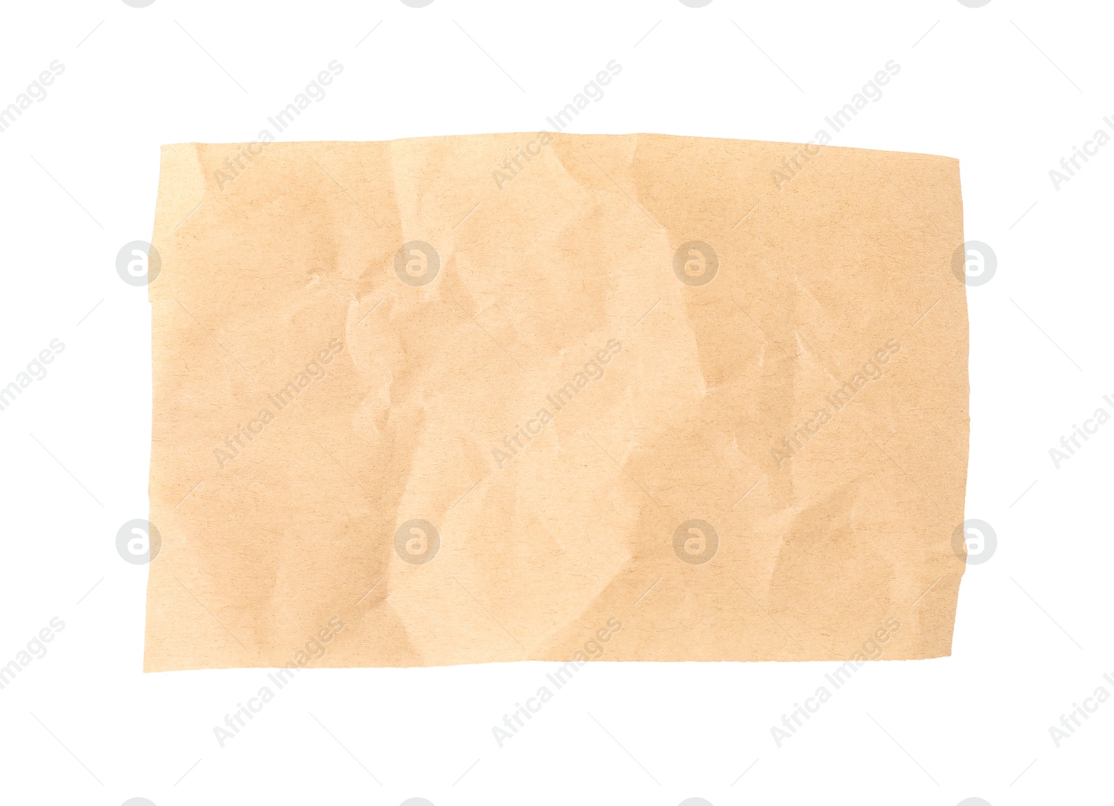 Photo of Crumpled kraft paper sheet isolated on white, top view