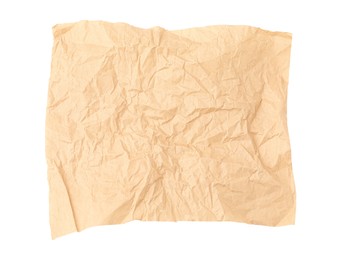 Photo of Crumpled kraft paper sheet isolated on white, top view