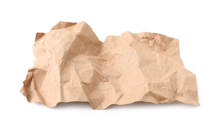 Photo of Crumpled kraft paper sheet isolated on white