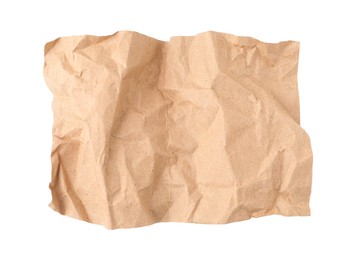 Crumpled kraft paper sheet isolated on white, top view