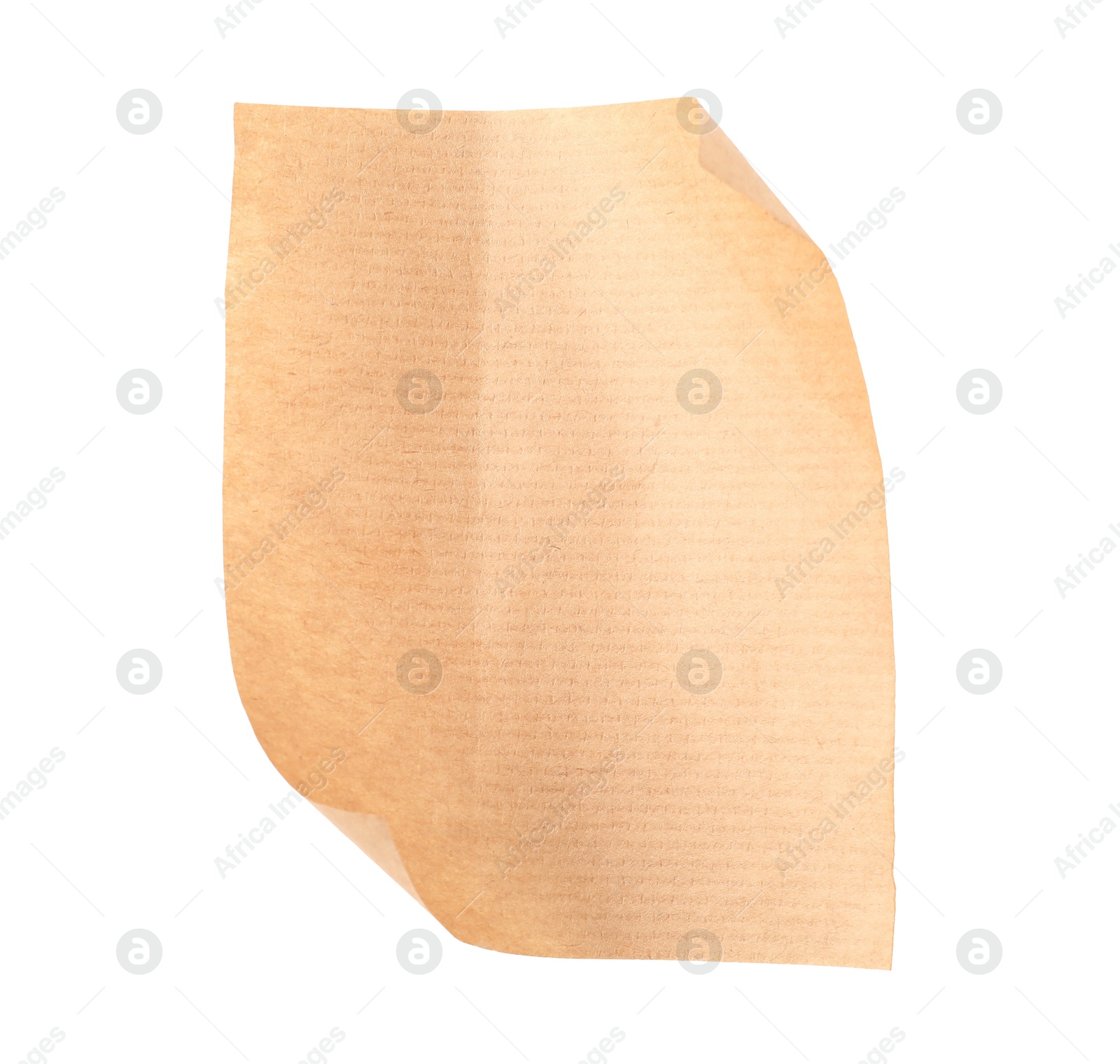 Photo of One kraft paper sheet isolated on white, top view