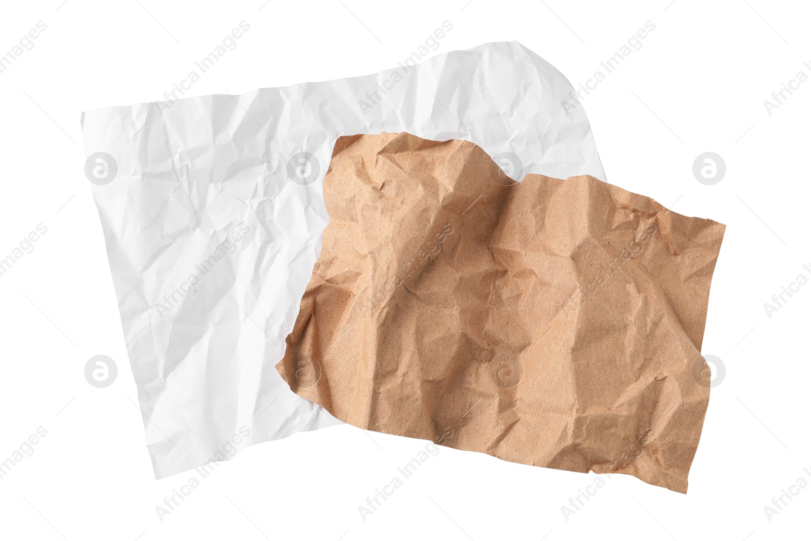 Photo of Crumpled paper sheets isolated on white, top view