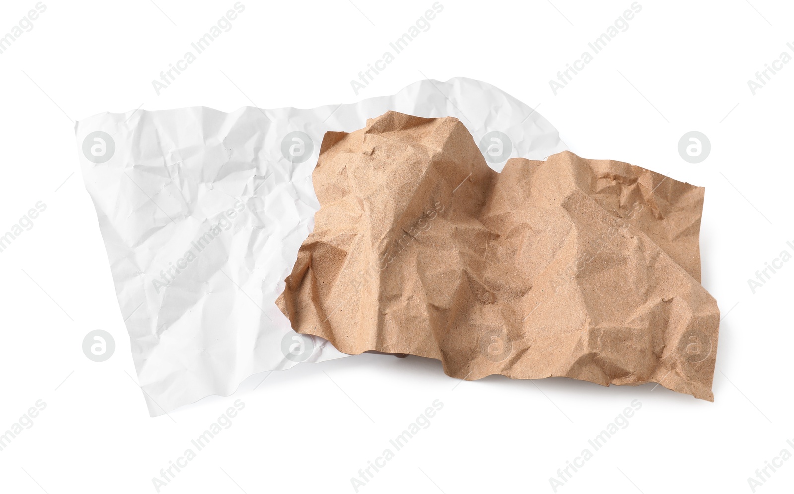 Photo of Two crumpled paper sheets isolated on white