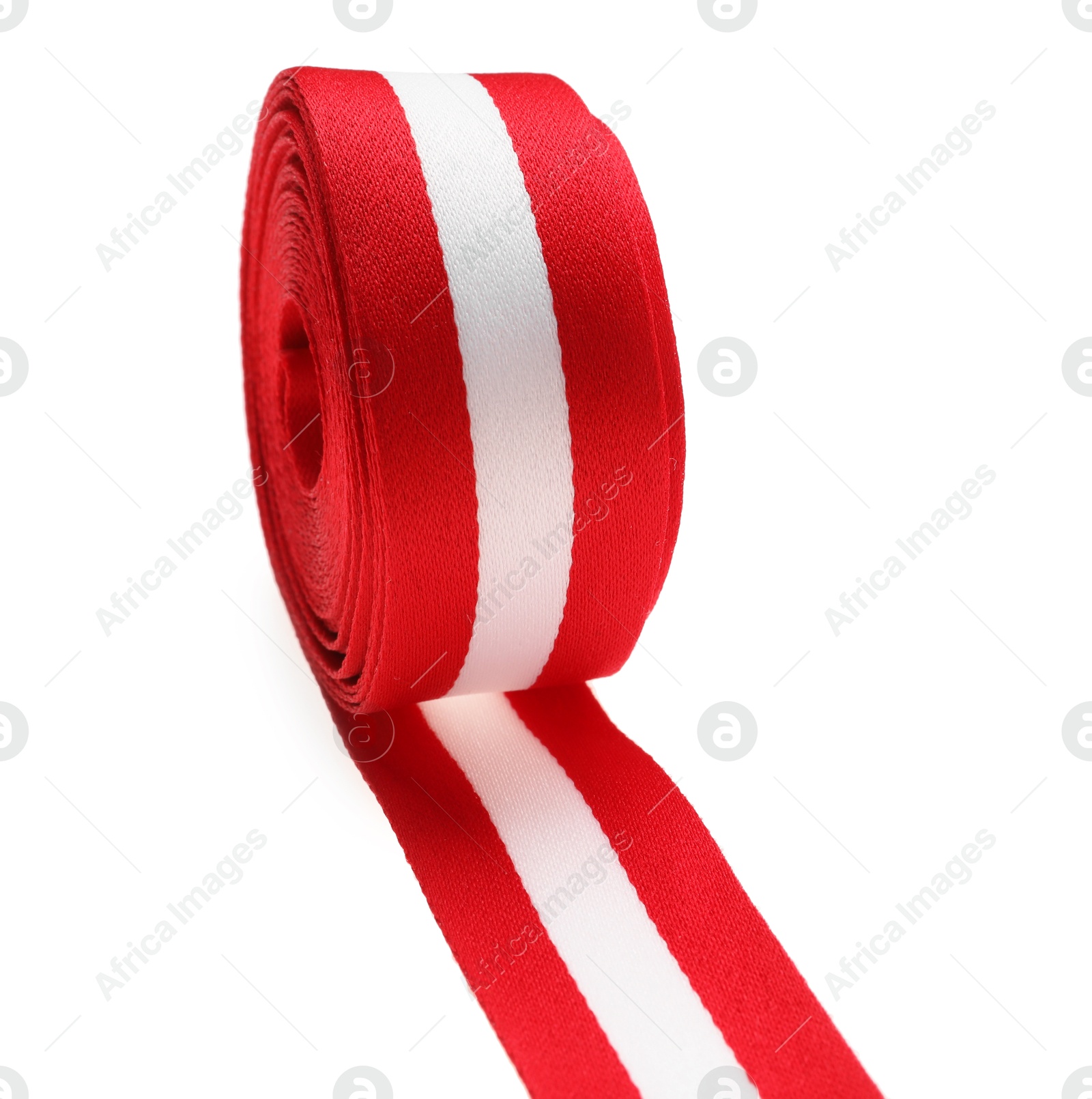 Photo of Ribbon in colors of Austrian flag isolated on white