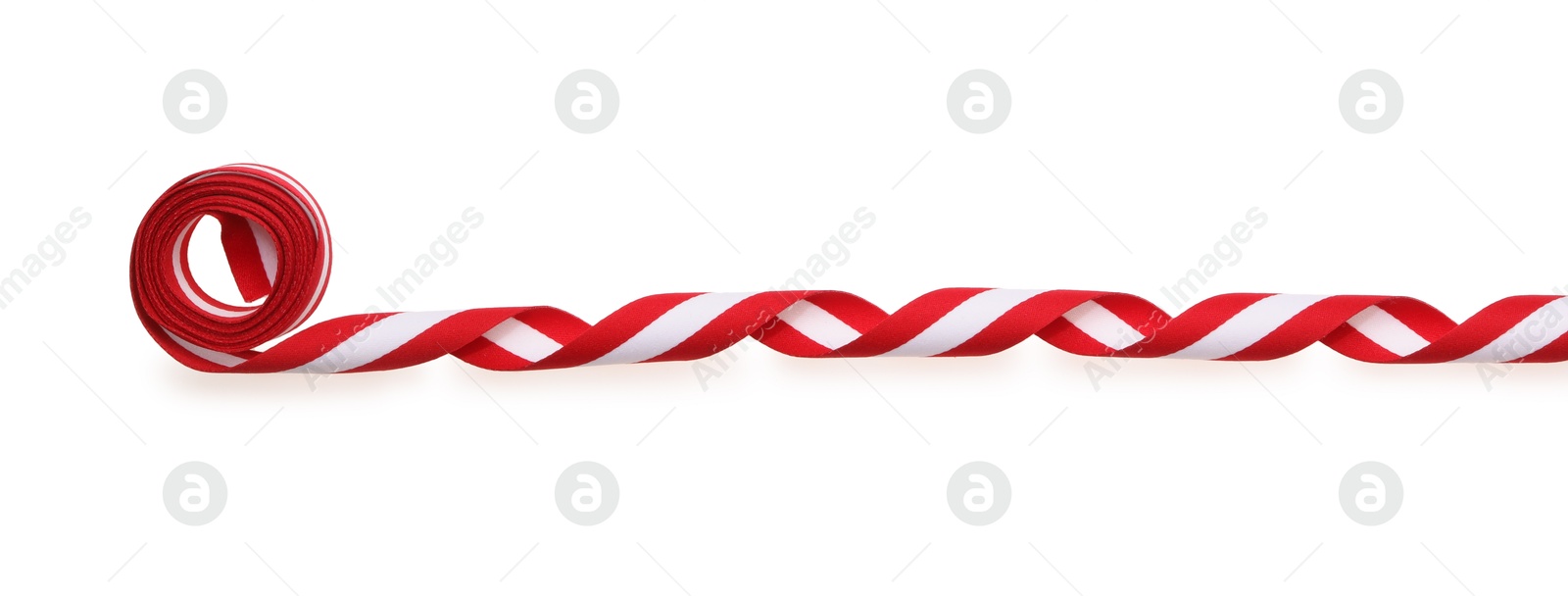 Photo of Ribbon in colors of Austrian flag isolated on white