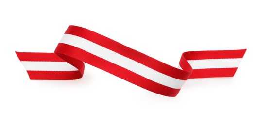 Ribbon in colors of Austrian flag isolated on white, top view