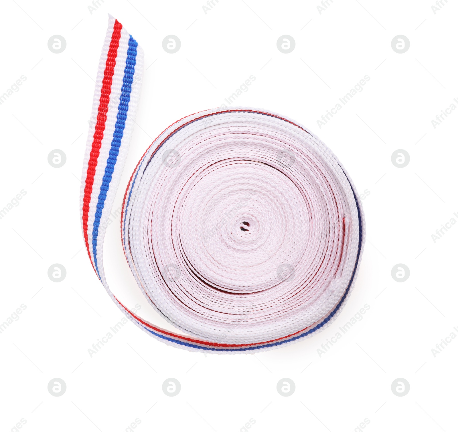 Photo of Ribbon in colors of Netherlands flag isolated on white, top view