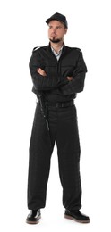 Young security guard in uniform isolated on white