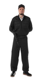 Photo of Young security guard in uniform isolated on white