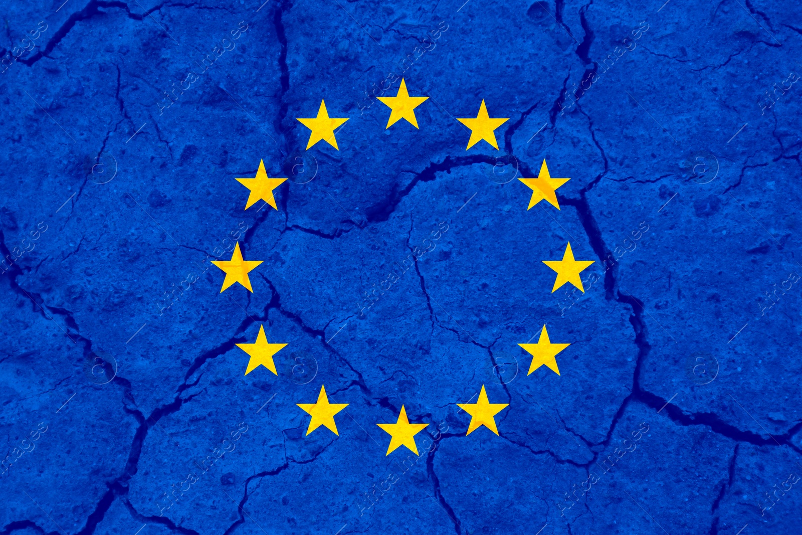 Image of Flag of European Union on cracked surface