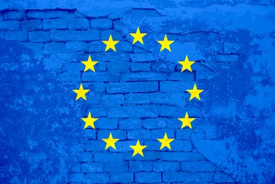 Flag of European Union on old brick wall