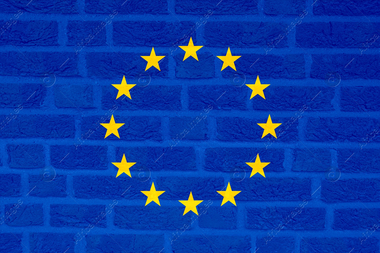 Image of Flag of European Union on brick wall