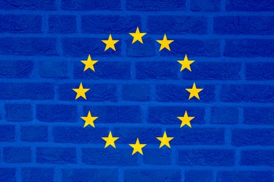 Image of Flag of European Union on brick wall