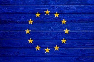 Image of Flag of European Union on wooden surface