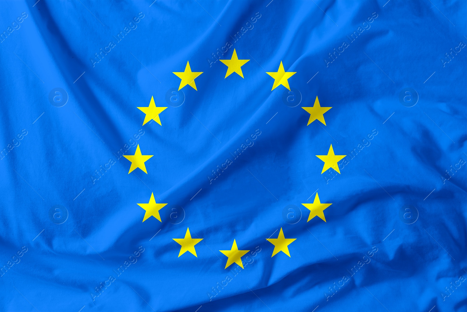 Image of Flag of European Union, blue fabric with circle of stars