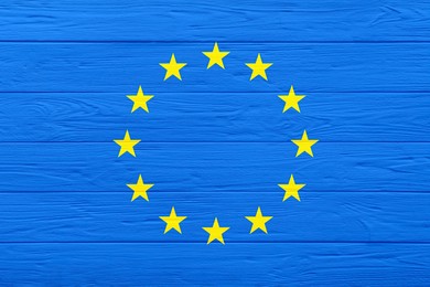 Image of Flag of European Union on wooden surface