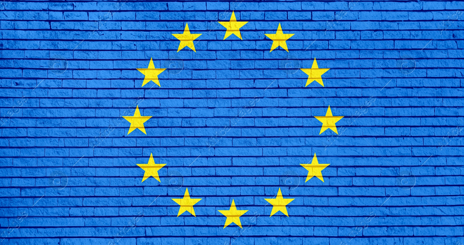 Image of Flag of European Union on brick wall, banner design