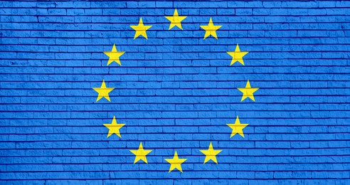 Image of Flag of European Union on brick wall, banner design