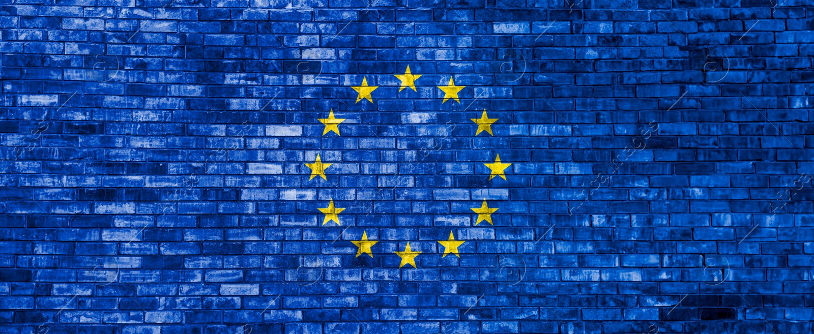 Image of Flag of European Union on brick wall, banner design