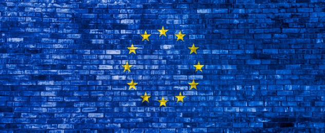 Image of Flag of European Union on brick wall, banner design