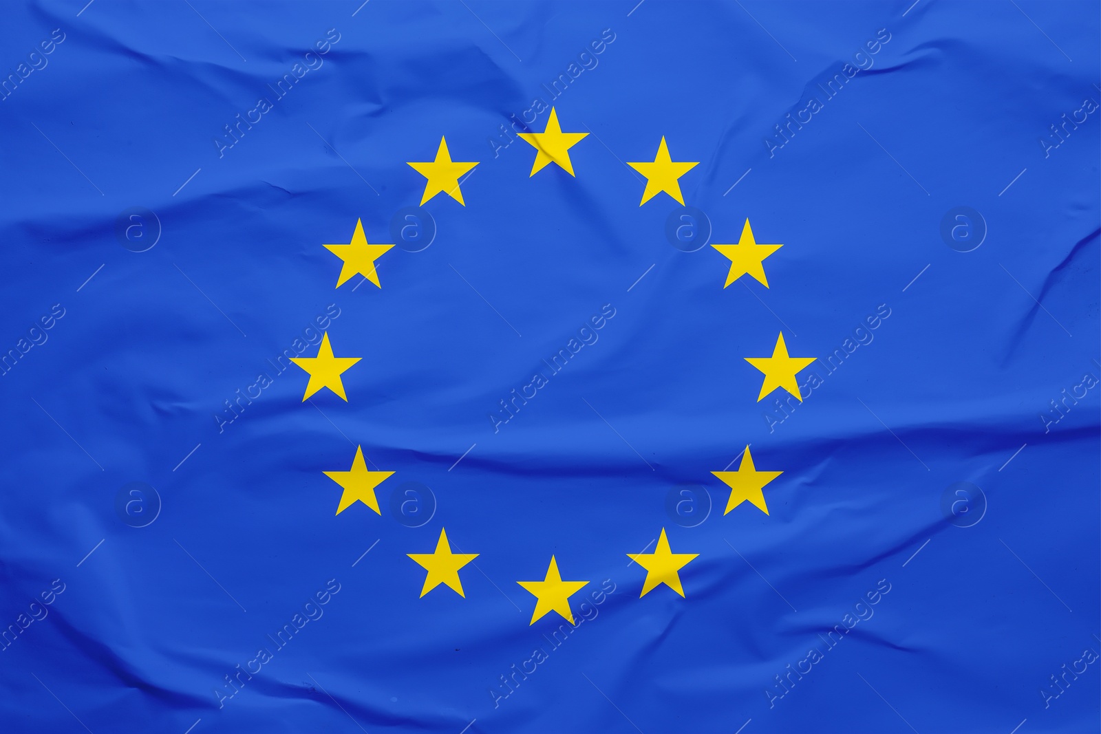 Image of Flag of European Union, blue fabric with circle of stars