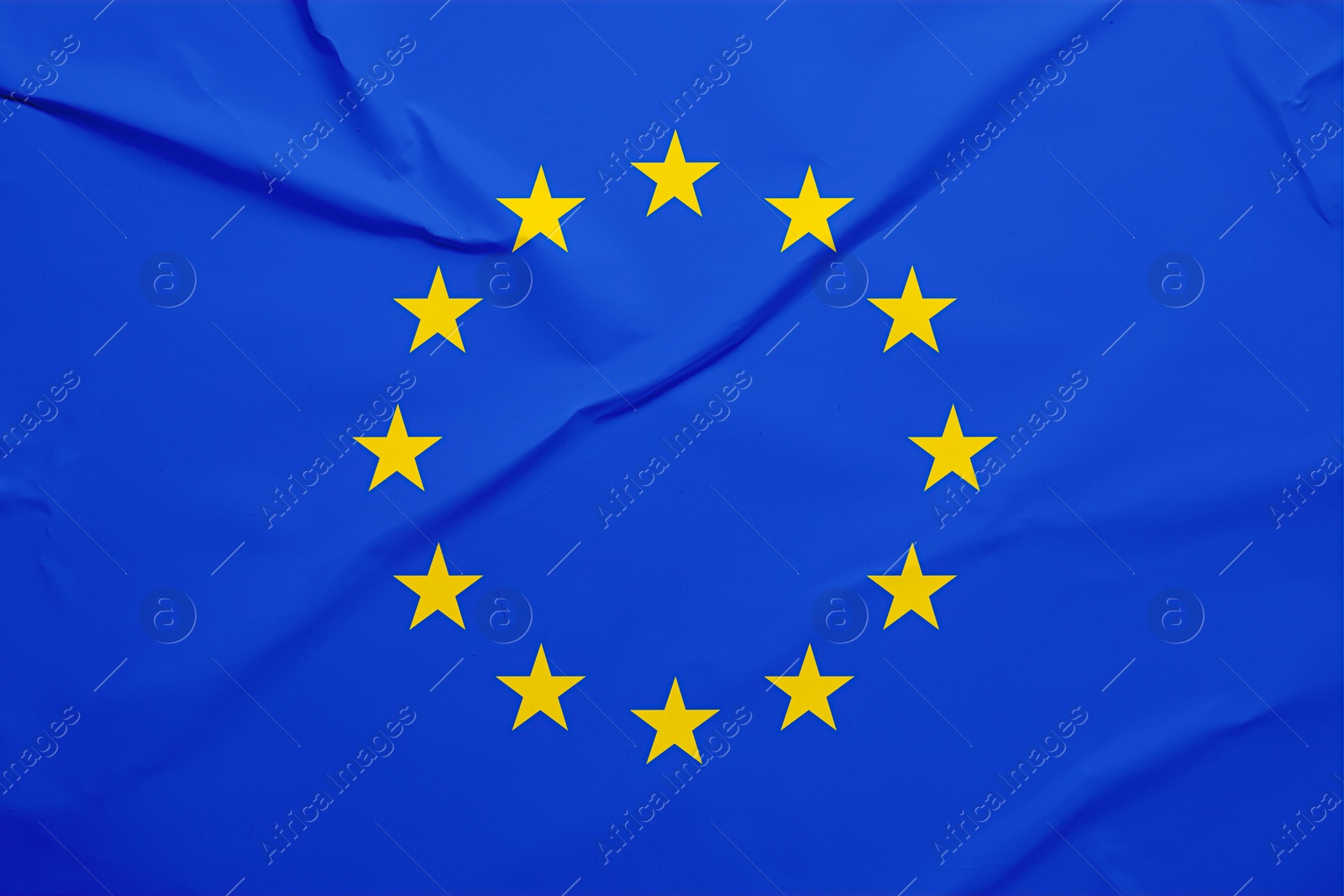 Image of Flag of European Union, blue fabric with circle of stars