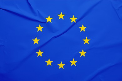 Image of Flag of European Union, blue fabric with circle of stars