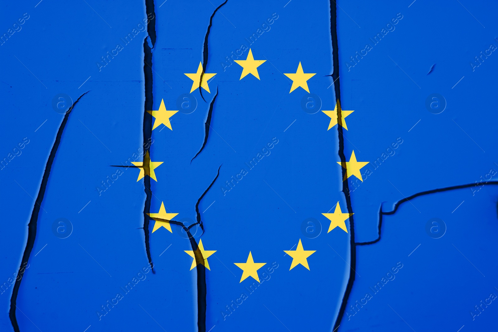 Image of Flag of European Union on cracked surface