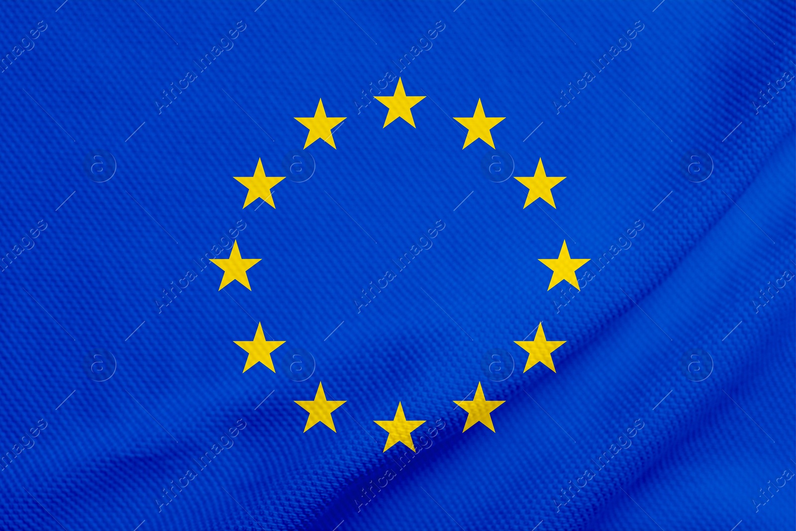 Image of Flag of European Union, blue fabric with circle of stars