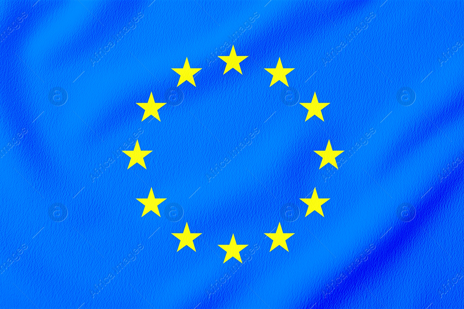 Image of Flag of European Union, blue fabric with circle of stars