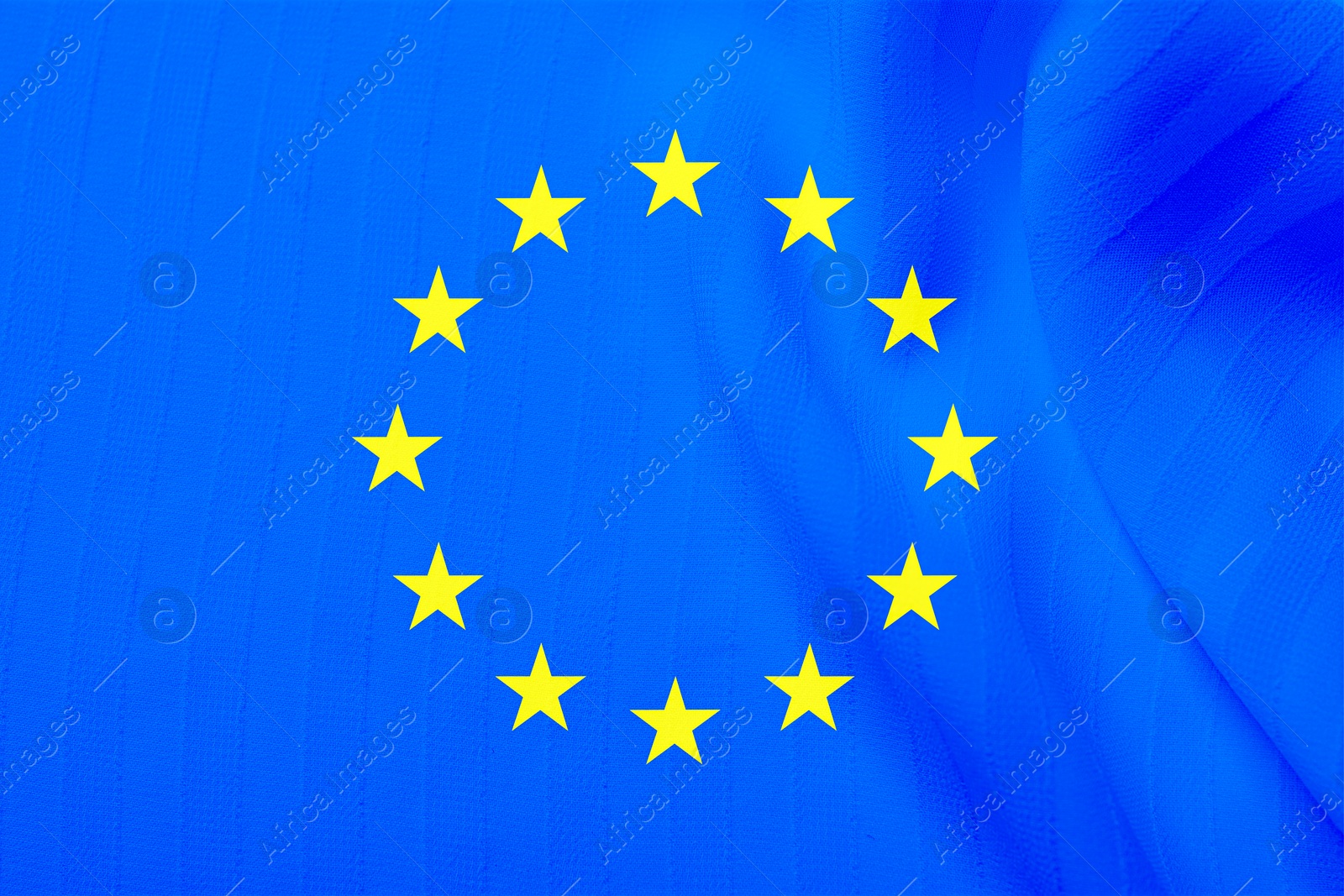 Image of Flag of European Union, blue fabric with circle of stars