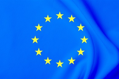 Image of Flag of European Union, blue fabric with circle of stars