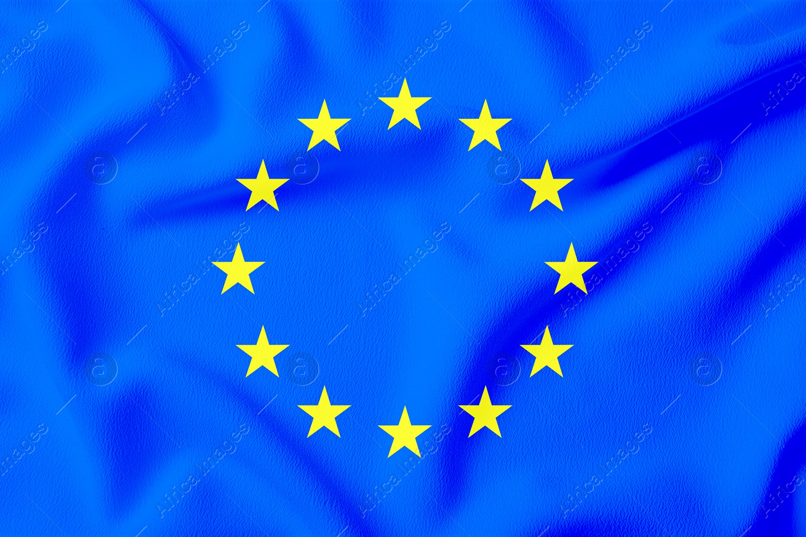 Image of Flag of European Union, blue fabric with circle of stars