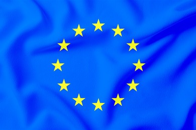 Image of Flag of European Union, blue fabric with circle of stars