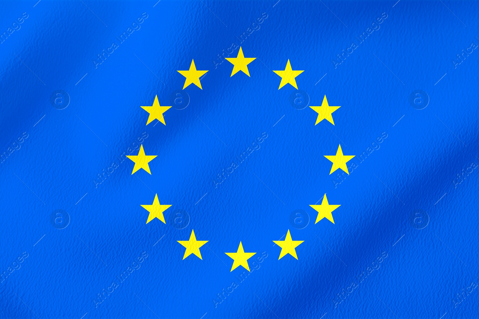 Image of Flag of European Union, blue fabric with circle of stars