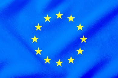 Image of Flag of European Union, blue fabric with circle of stars