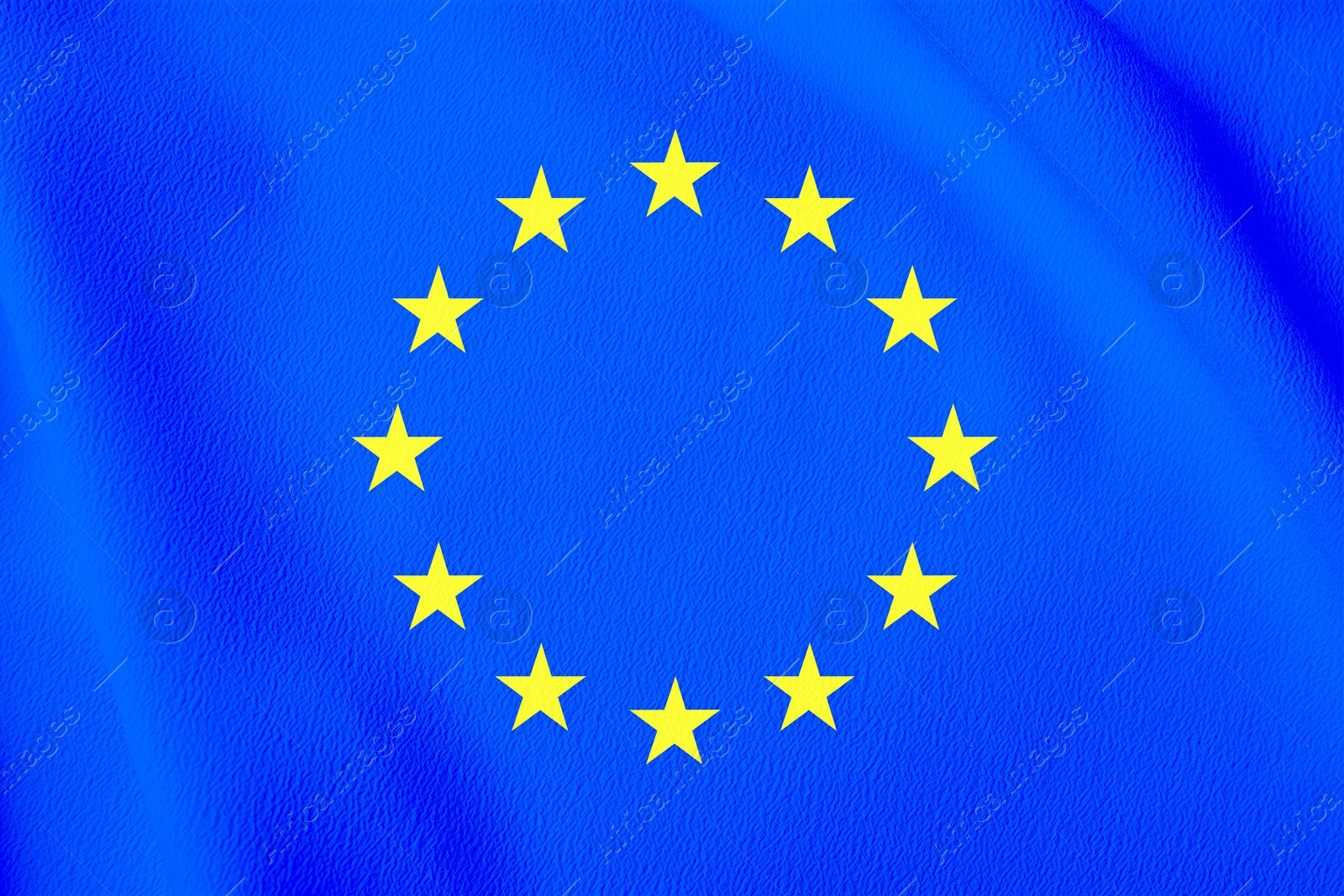 Image of Flag of European Union, blue fabric with circle of stars