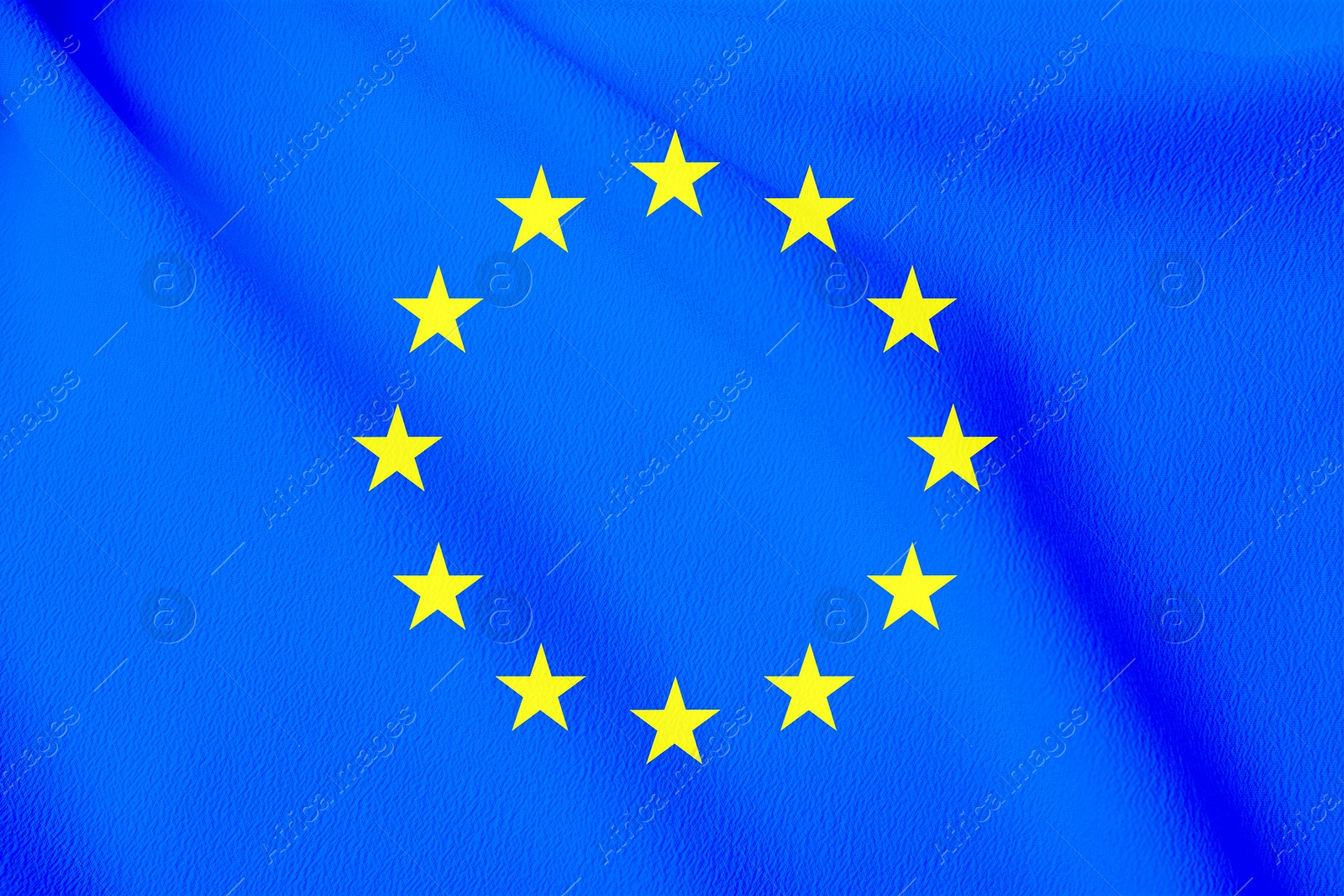 Image of Flag of European Union, blue fabric with circle of stars