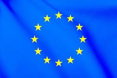 Image of Flag of European Union, blue fabric with circle of stars