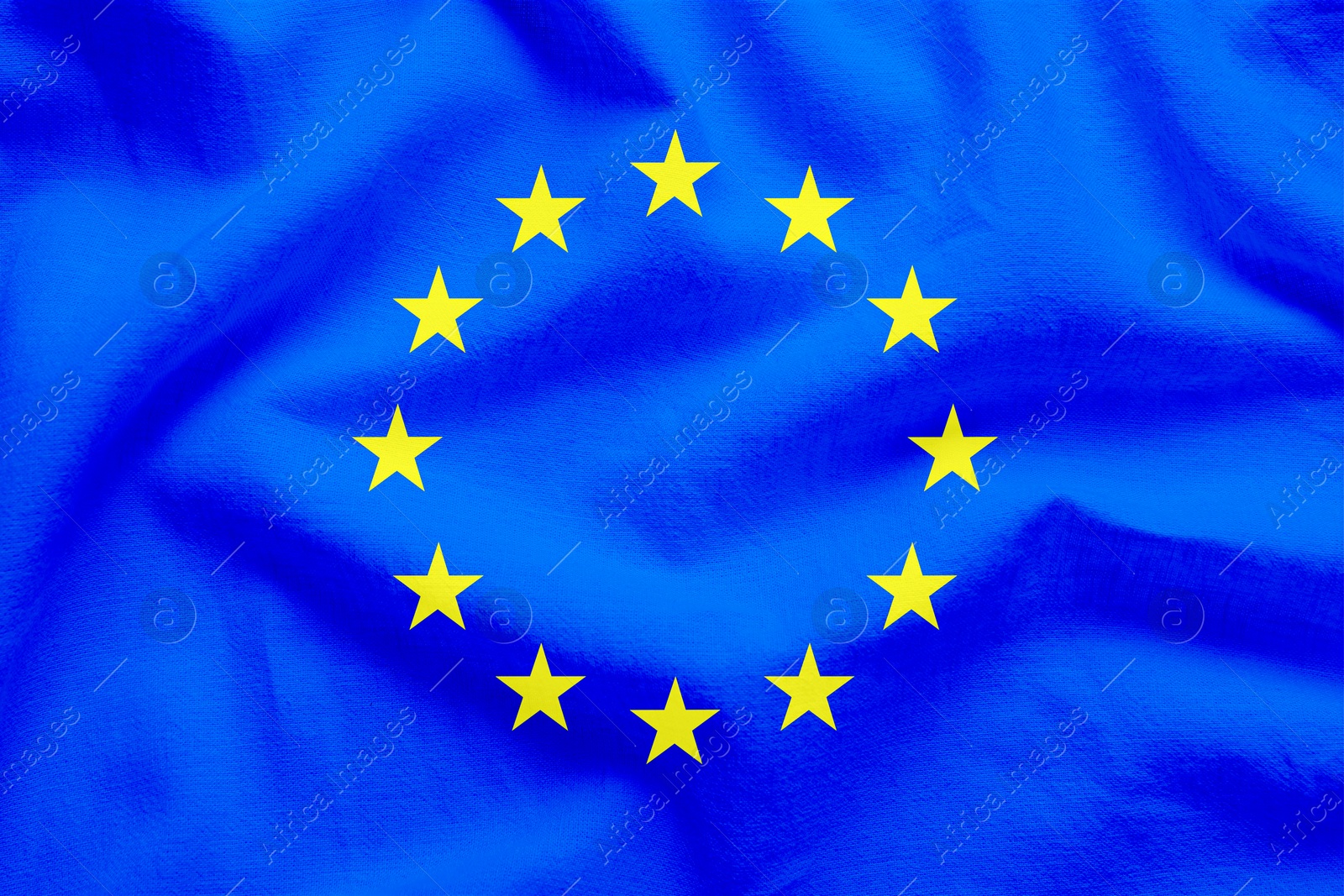 Image of Flag of European Union, blue fabric with circle of stars