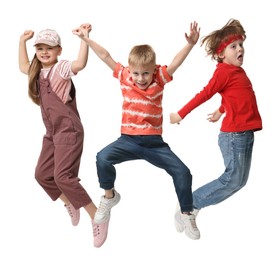 Image of Children dancing on white background, collection of portraits